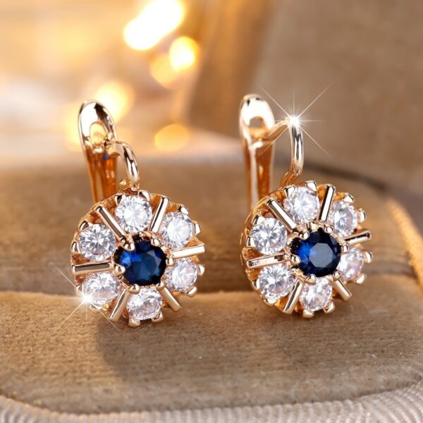 Round White Zircon Sapphire Blue Zircon Flower Basket Earrings - Image 2