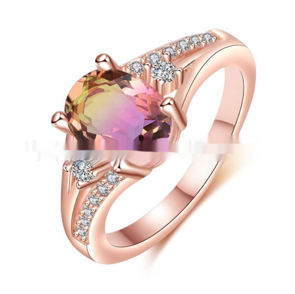Five-spot Color Crystal Micro-inlaid Zircon Rose-plated Simple Ring - Image 2