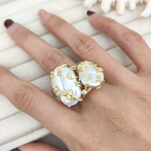 Natural Freshwater Pearl Baroque Index Finger Ring - Image 5