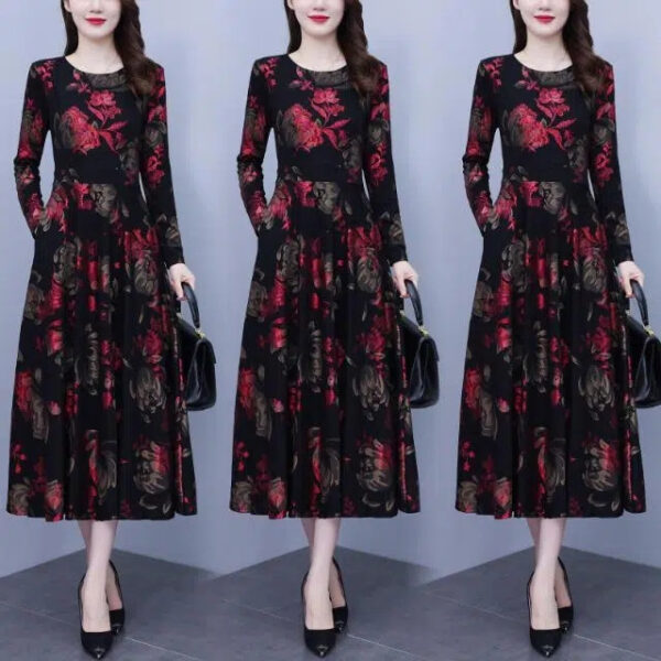 Long Sleeve Plus Size Hide Thick Waist And Belly Dress - Image 3
