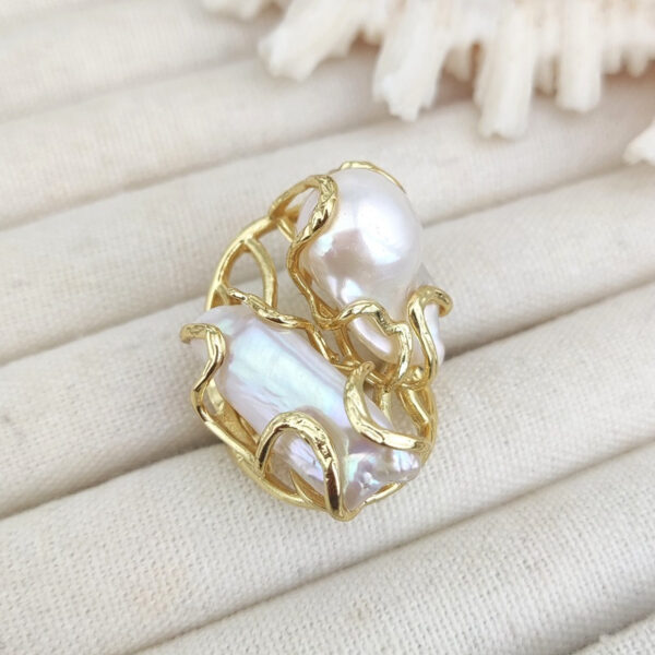 Natural Freshwater Pearl Baroque Index Finger Ring - Image 10