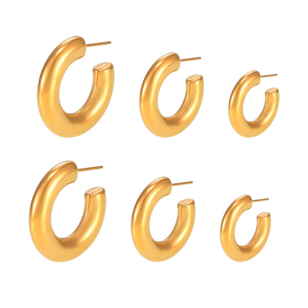 Elegant Minimalist Style C-shaped Earrings French 18K Gold Plating Elegant Ring Glossy Earrings - Image 3