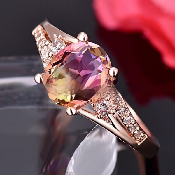 Five-spot Color Crystal Micro-inlaid Zircon Rose-plated Simple Ring - Image 4