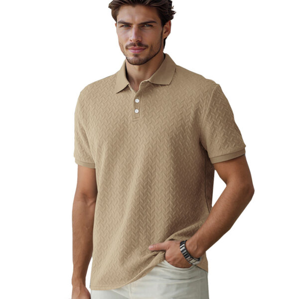 Solid Color Jacquard Short Sleeve Casual Polo Collar Men's - Image 7