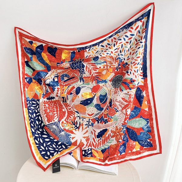 Fashion Gorgeous Printing Mesh Red Style Contrast Color Silky Scarf - Image 3