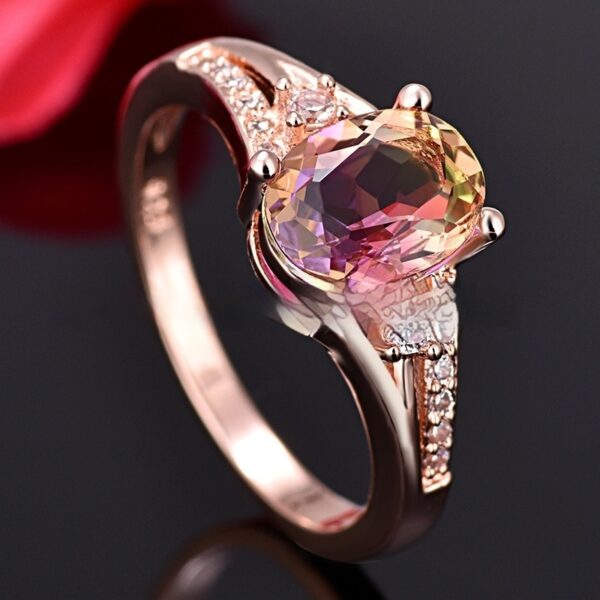 Five-spot Color Crystal Micro-inlaid Zircon Rose-plated Simple Ring - Image 5