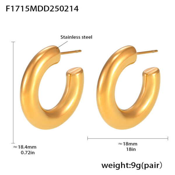 Elegant Minimalist Style C-shaped Earrings French 18K Gold Plating Elegant Ring Glossy Earrings - Image 2