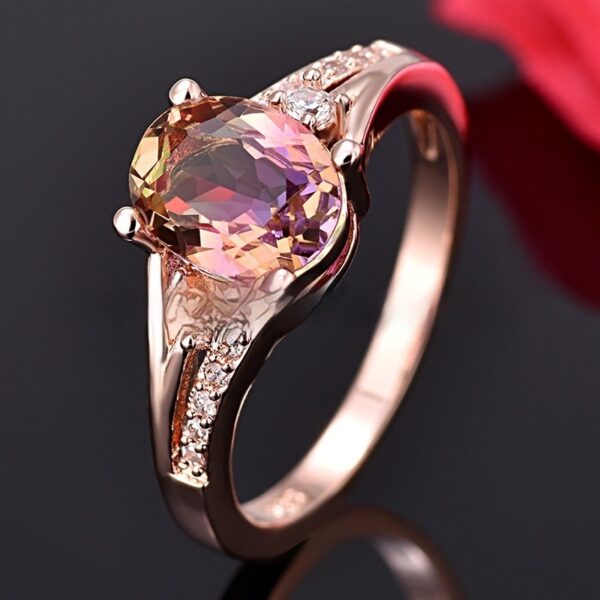Five-spot Color Crystal Micro-inlaid Zircon Rose-plated Simple Ring