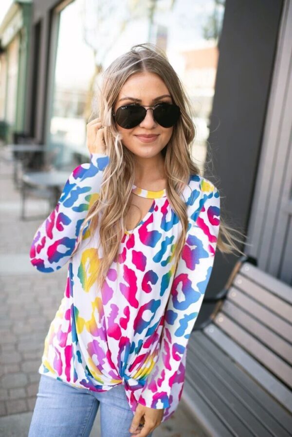 Women's Clothing V-neck Hollow Leopard Print Top - Image 10
