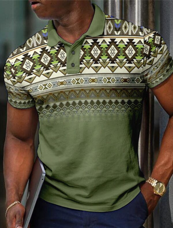 Pattern Button Short Sleeved Polo Shirt - Image 3