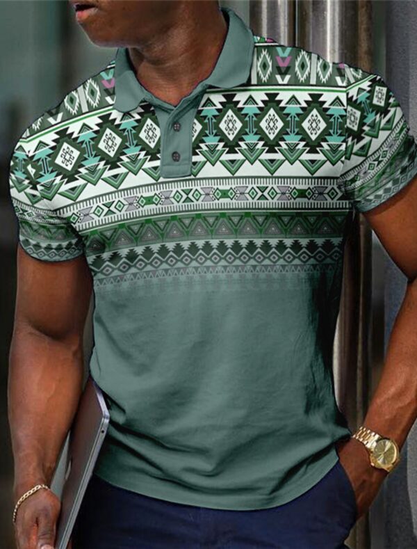 Pattern Button Short Sleeved Polo Shirt - Image 9