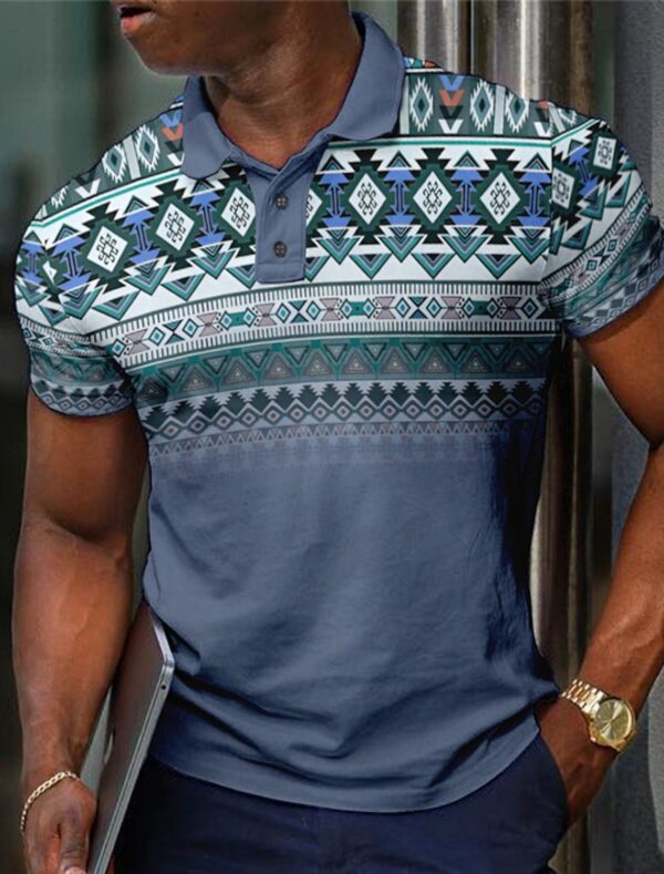 Pattern Button Short Sleeved Polo Shirt - Image 10