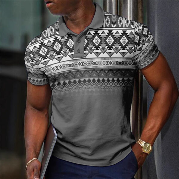 Pattern Button Short Sleeved Polo Shirt - Image 8