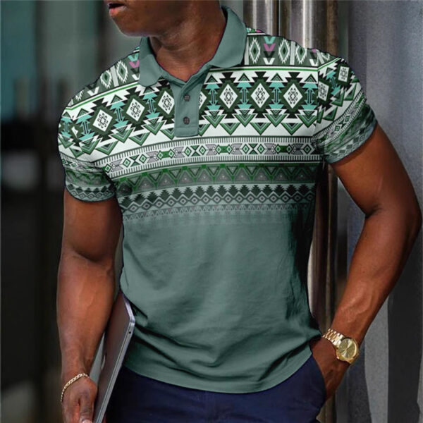 Pattern Button Short Sleeved Polo Shirt - Image 6