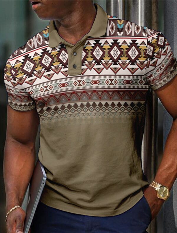 Pattern Button Short Sleeved Polo Shirt - Image 4