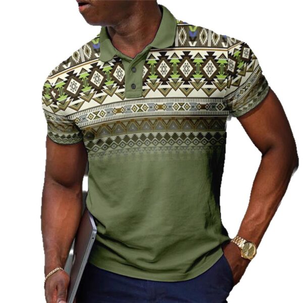Pattern Button Short Sleeved Polo Shirt - Image 2