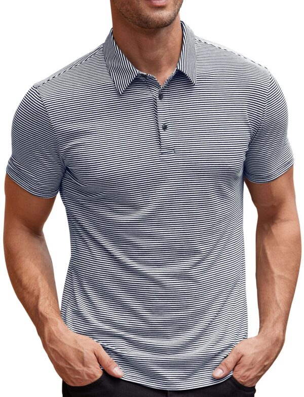 Contrast Color Striped Short Sleeve Men's Summer Loose Lapels - Image 7