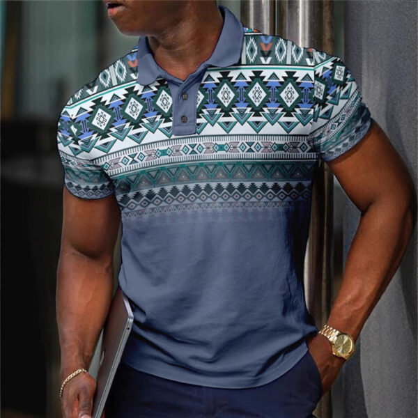 Pattern Button Short Sleeved Polo Shirt - Image 7