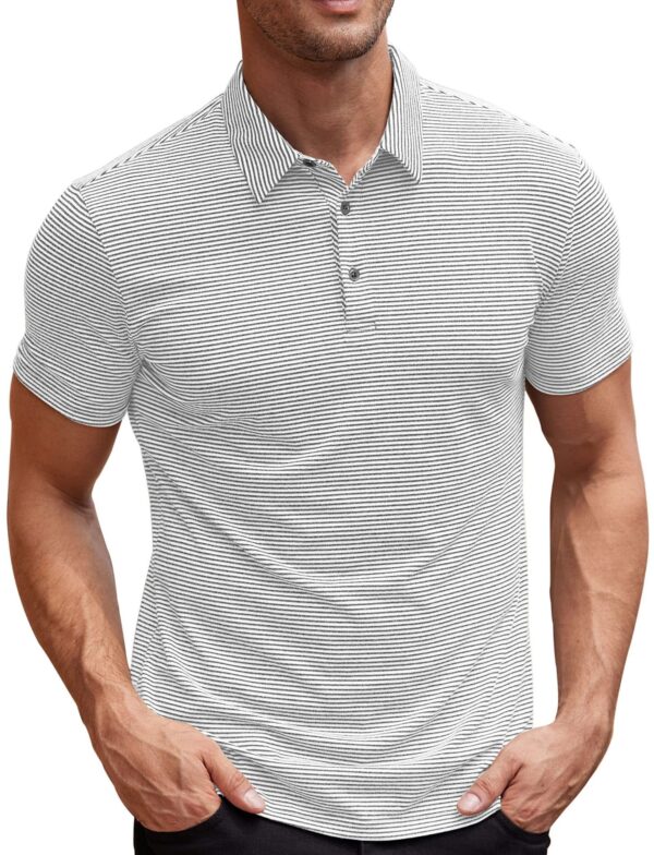 Contrast Color Striped Short Sleeve Men's Summer Loose Lapels - Image 2