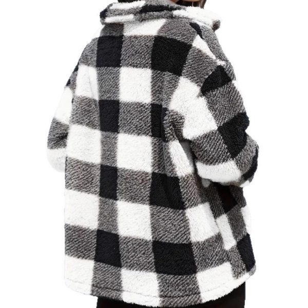 Women's Plaid Plush Long-sleeved Winter Fashion Casual Jacket - Image 6