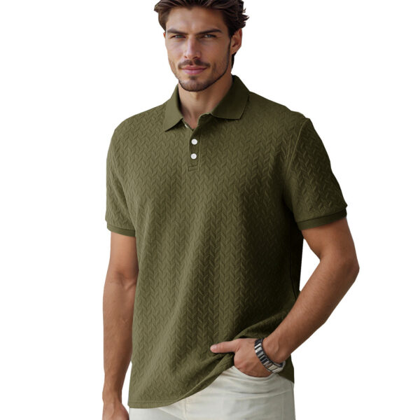 Solid Color Jacquard Short Sleeve Casual Polo Collar Men's - Image 5