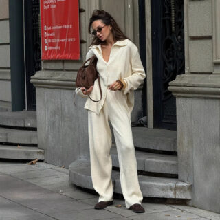 Loose Temperament Commute Bedford Cord Sweater Suit