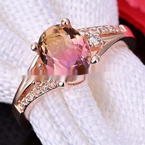 Five-spot Color Crystal Micro-inlaid Zircon Rose-plated Simple Ring - Image 3