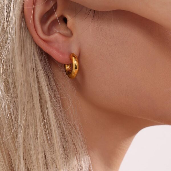 Elegant Minimalist Style C-shaped Earrings French 18K Gold Plating Elegant Ring Glossy Earrings - Image 7