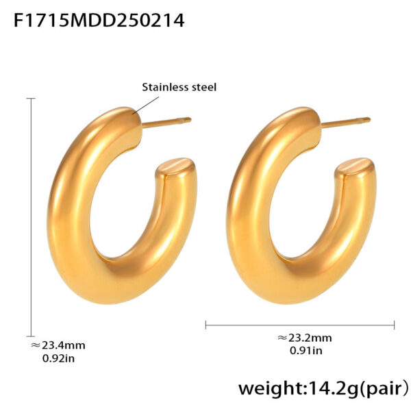Elegant Minimalist Style C-shaped Earrings French 18K Gold Plating Elegant Ring Glossy Earrings - Image 6