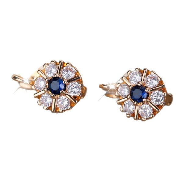Round White Zircon Sapphire Blue Zircon Flower Basket Earrings - Image 6