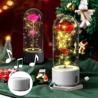 Creative 2 In 1 Rose Flowers LED Light And Bluetooth-compatible Speaker Valentine's Day Gift Rose Luminous Night Light Ornament In Glass Cover - Creative 2 In